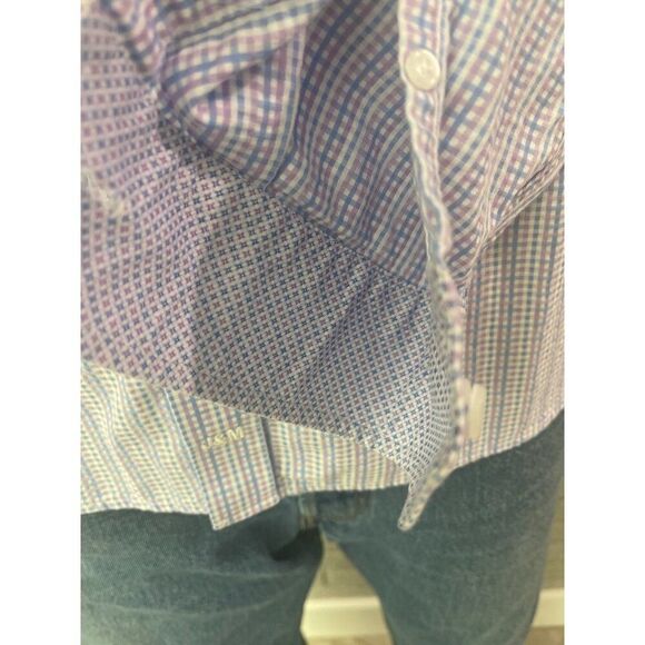 Johnson & Murphy Men Textured Checkered Long Sleeve Button Down Shirt Size L - Picture 7 of 11